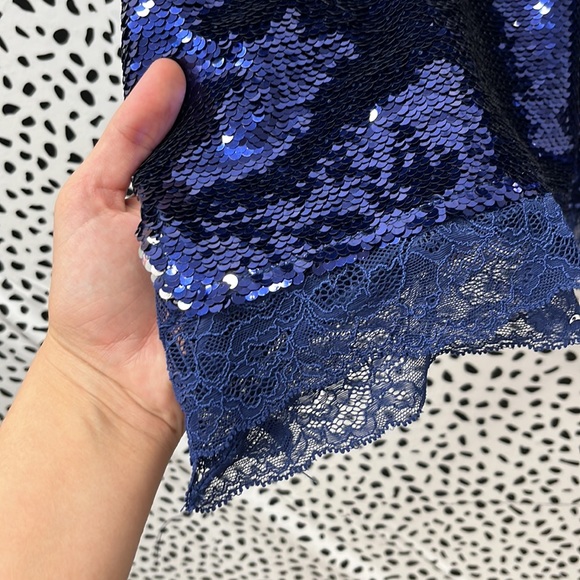 Free People Blue Sequin Tank Lace Trim Cami - Picture 3 of 5